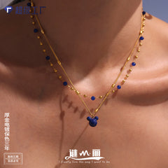 Blue Beaded Layered Character Pendant Necklace