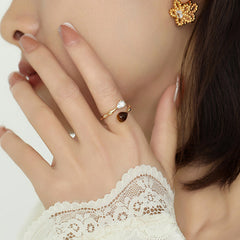 Nadine Vintage-Inspired Tiger-Eye Pavé Adjustable Ring