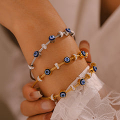 18K Gold-Plated Evil Eye Accent Bangle