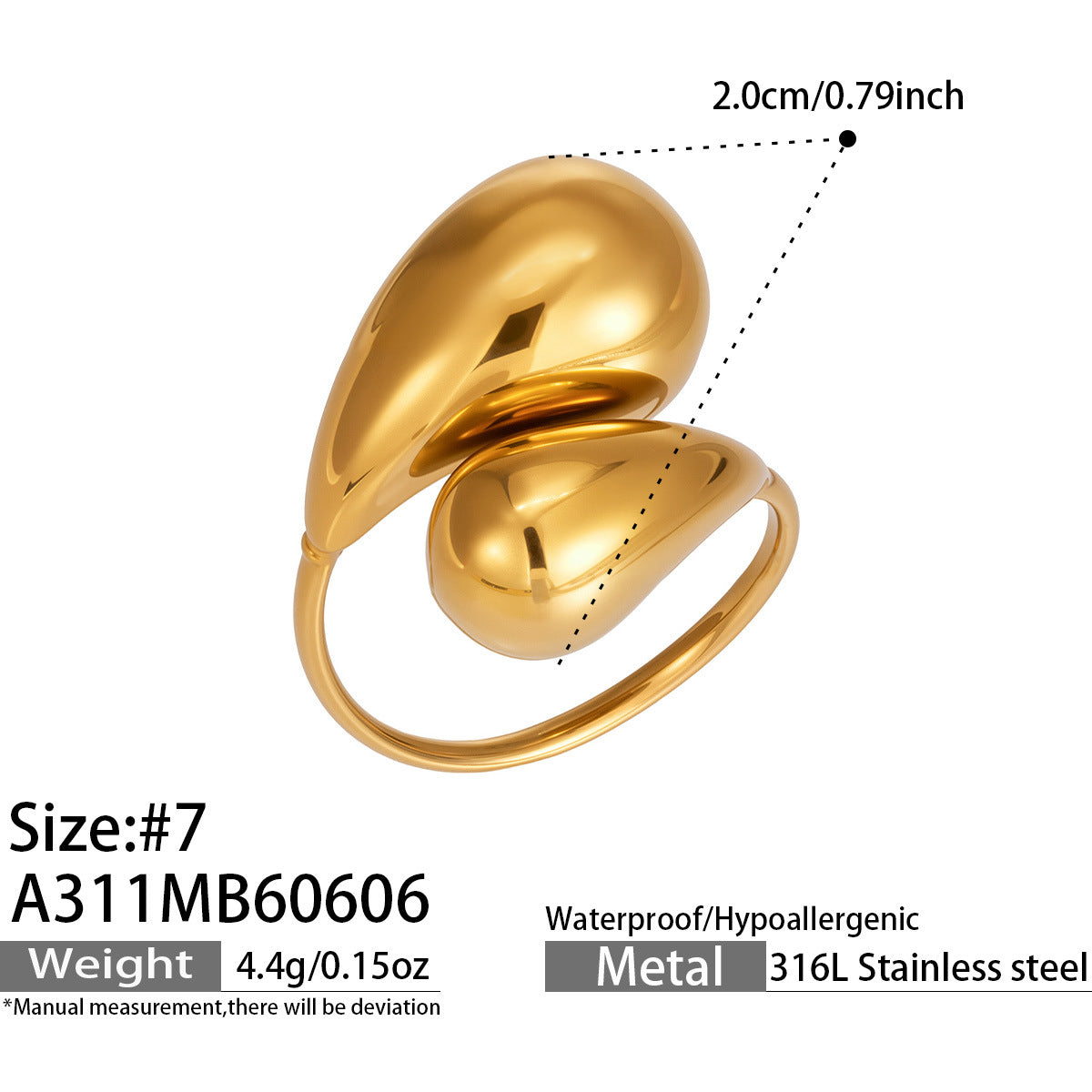Gold-Tone Teardrop and Flower Open Rings