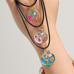 18K Gold-Plated Ocean Pendant Black Cord Necklace