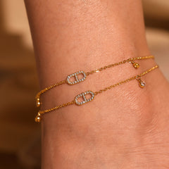 18K Gold-Plated Oval Link Cubic Zirconia Anklet