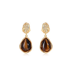 Daphne Tiger-Eye Teardrop Stud Earrings
