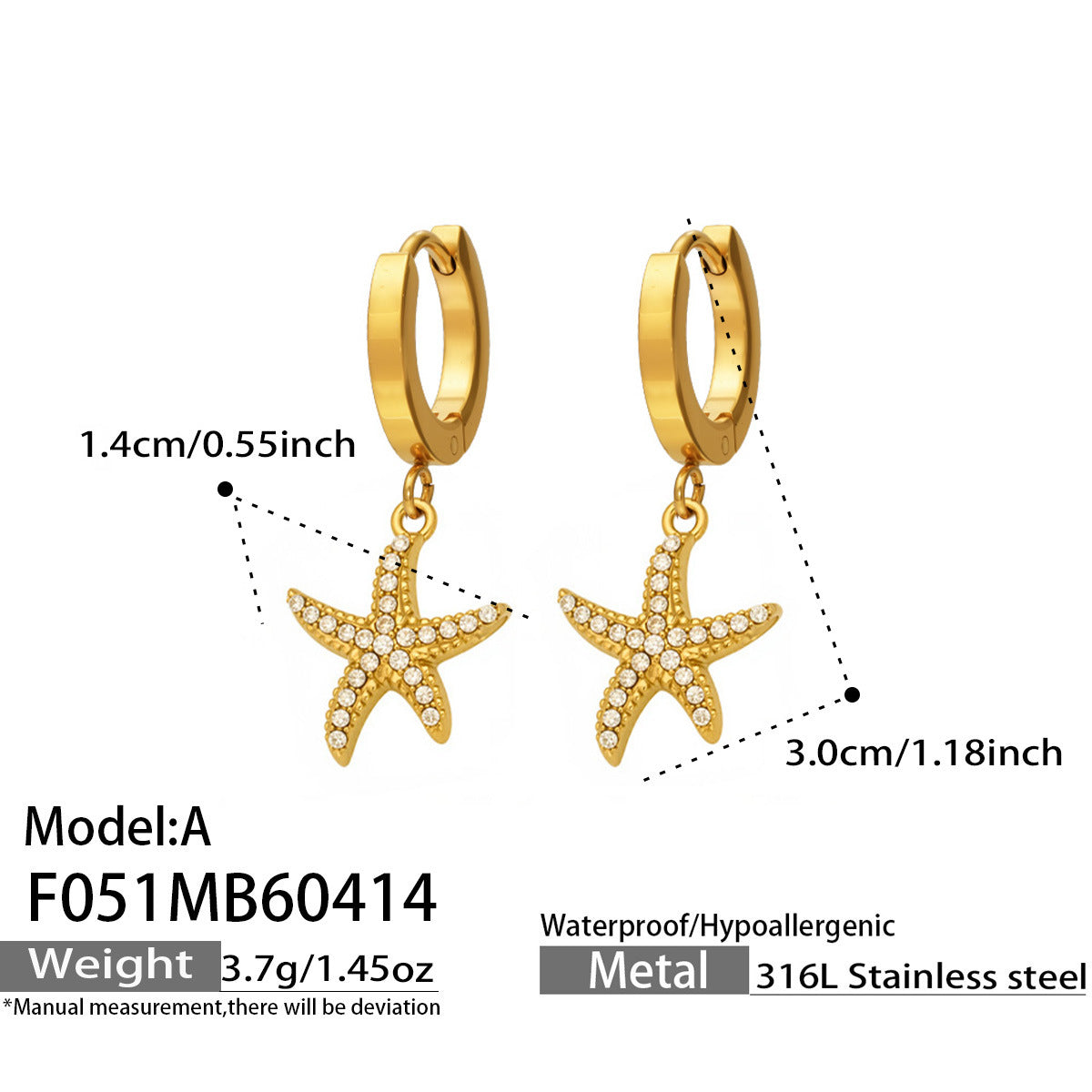 18K Gold-Plated Starfish Drop Hoop Earrings