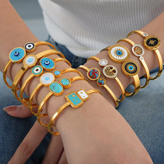 Stone and Shell-Inlay Open Cuff Bracelet