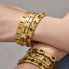 Glass Stone & Cubic Zirconia Clasp Bangle Bracelets