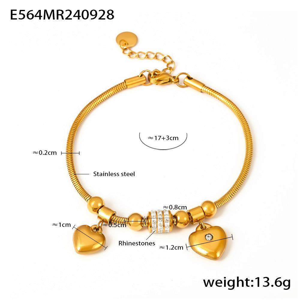 Gold-Tone Heart Charm Snake Chain Bracelet