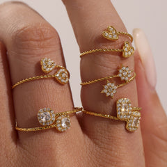 Heart or Square Cubic Zirconia Open Ring
