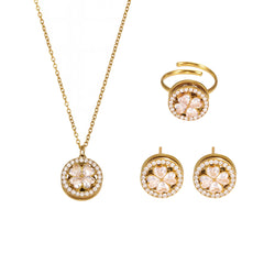 Cubic Zirconia Rotating Flower Necklace, Earrings or Ring
