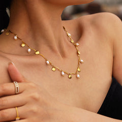 Freshwater Pearl and Seashell Charm Necklace