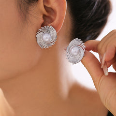 18K Gold-Plated Woven Pearl-Look Stud Earrings