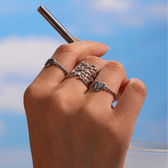 Openwork Coral & Heart Stainless Steel Rings