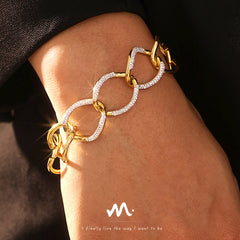 18K Gold-Plated Stone-Accent Rounded Link Bracelet