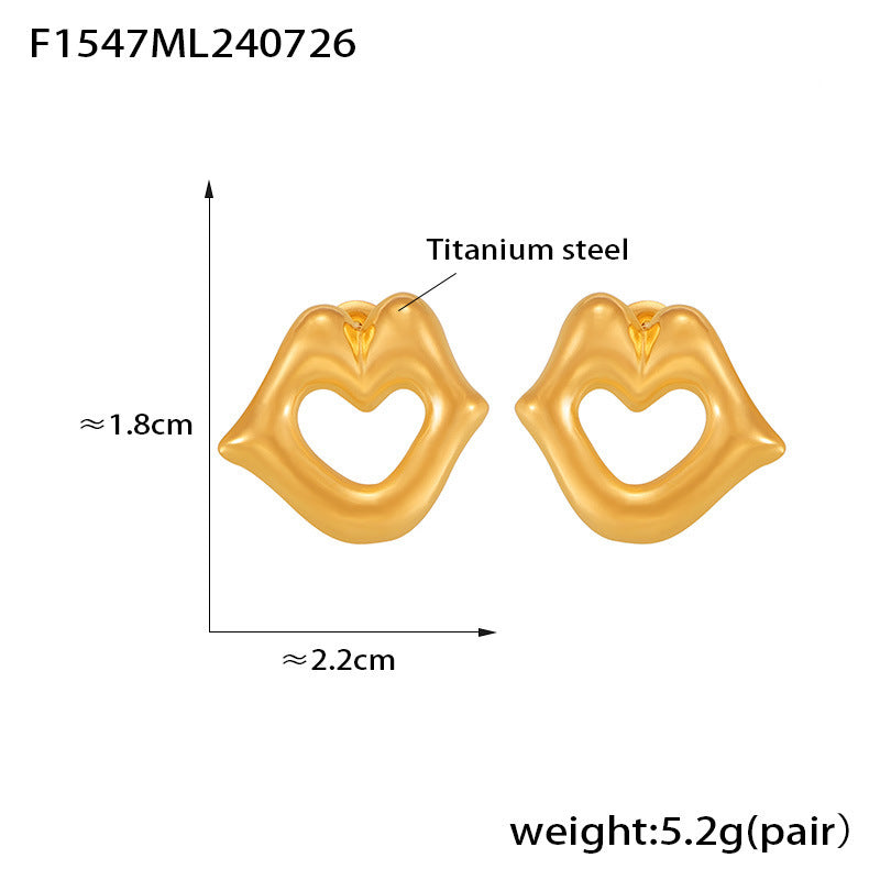 18K Gold-Plated Lips Heart-Outline Stud Earrings