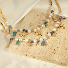 Freshwater Pearl & Natural Stone Pendant Necklace