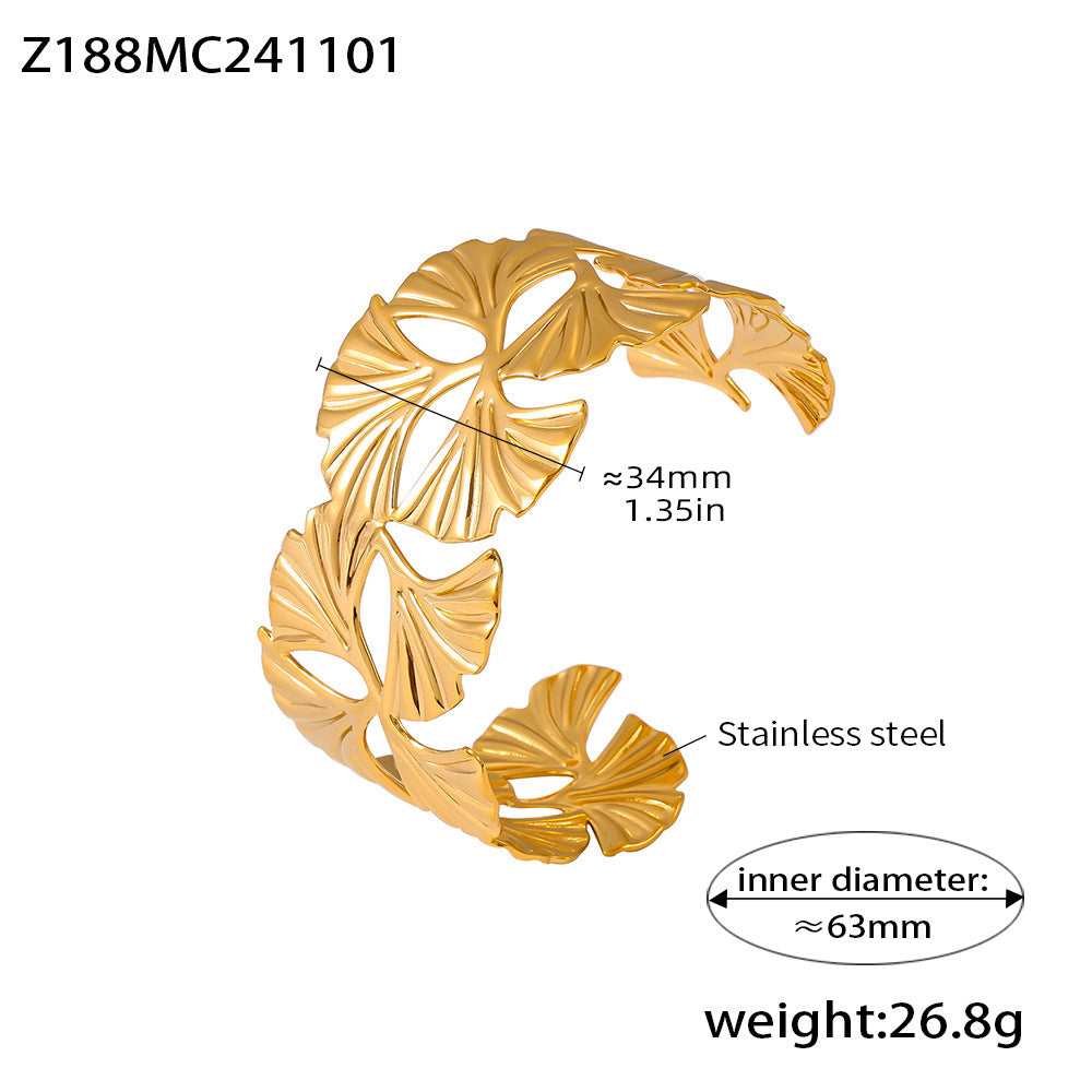 18K Gold-Plated Ginkgo Leaf Open Cuff Bracelet