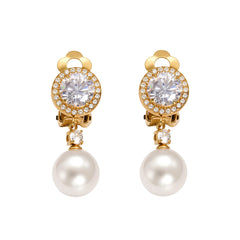 Cubic Zirconia Faux Pearl Clip-On Earrings