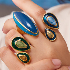 Oval Enamel Statement Ring Collection