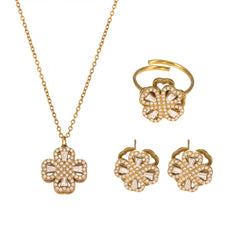 Rotating Cubic Zirconia Flower Necklace, Earrings or Ring