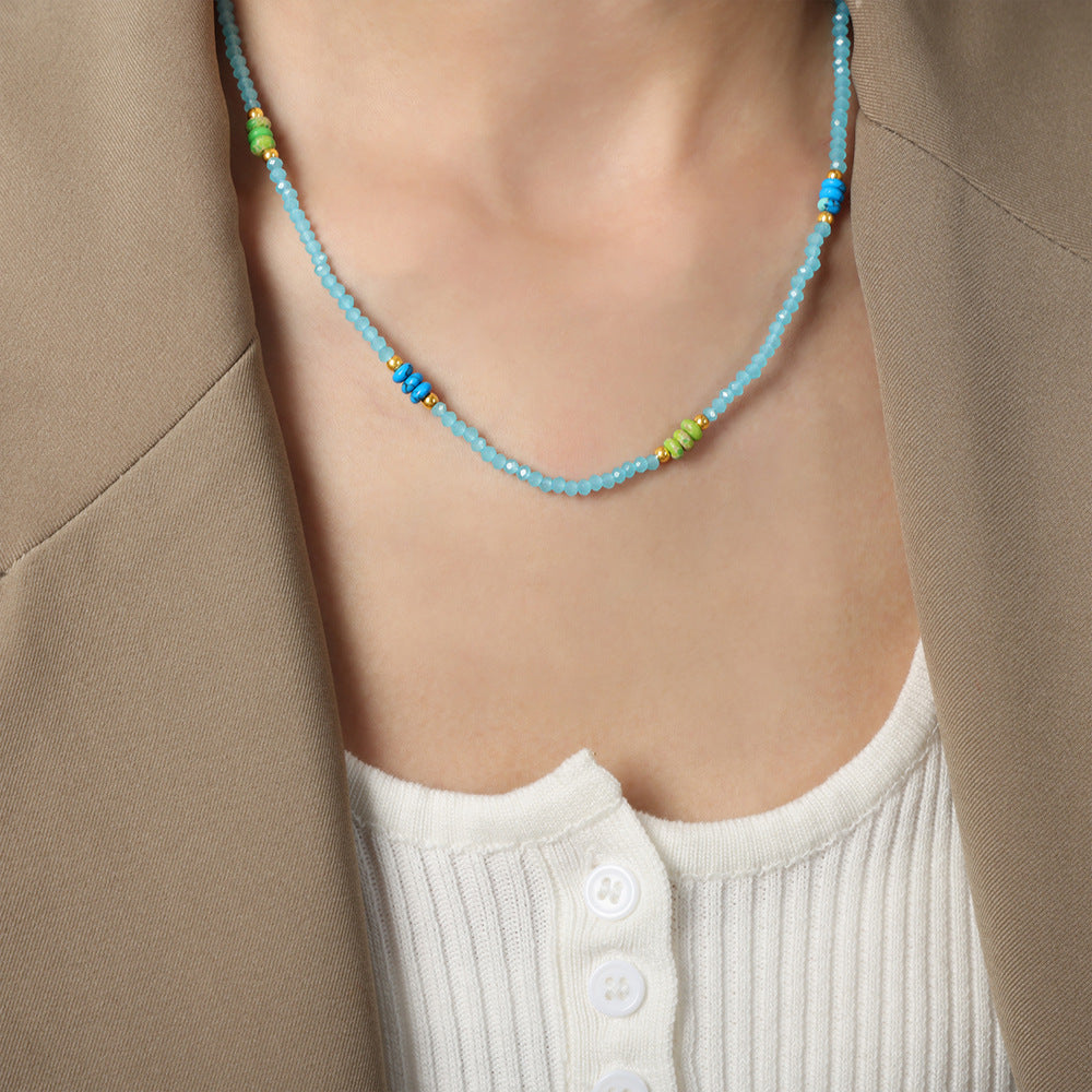 Blue-Green Stone Beaded Necklace Designs