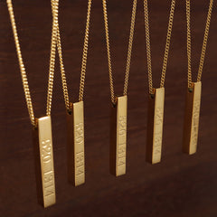 Engraved Numeric Bar Pendant Necklace