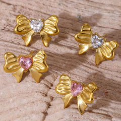 Bow Glass-Stone & Cubic Zirconia Stud Earrings