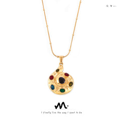 18K Gold-Plated Multicolor Circular Pendant Necklace