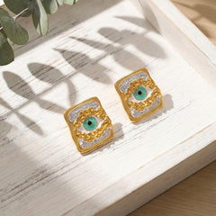 Textured Eye Motif Square Stud Earrings
