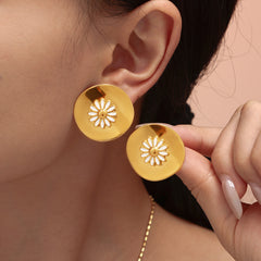 18K Gold-Plated Daisy Enamel Ring or Stud Earrings