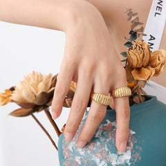 Gold-Tone Ribbed Croissant Band Ring