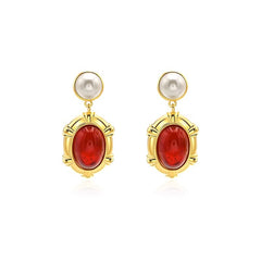 Nadine Vintage-Inspired Red Agate Pearl Stud Earrings