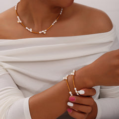 Freshwater Pearl Geometric Necklace & Bracelet