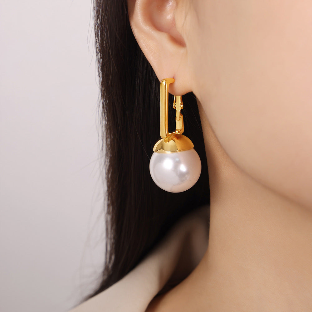 Gold-Tone Round Bead Drop Earrings