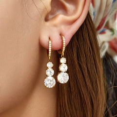 Triple-Line Cubic Zirconia Drop Earrings