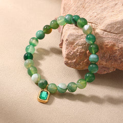 Natural Agate Beaded Stretch Bracelet