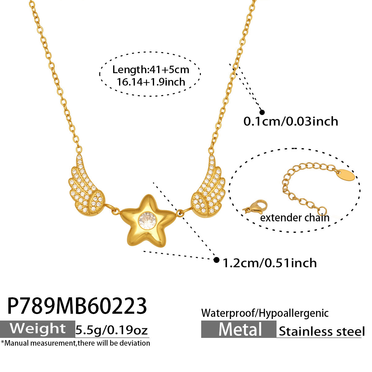 Cubic Zirconia Winged Star Pendant Necklace