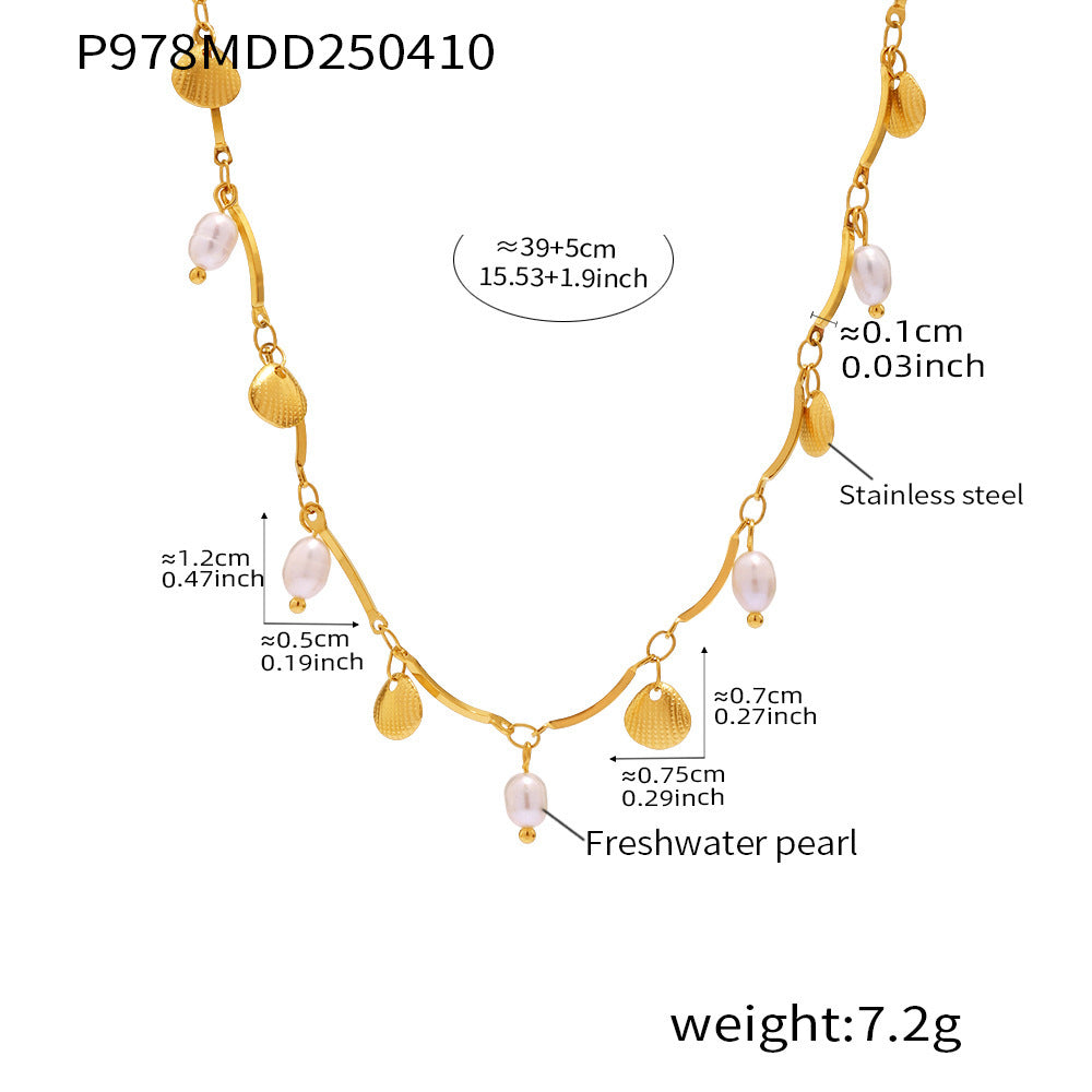 Freshwater Pearl and Seashell Charm Necklace