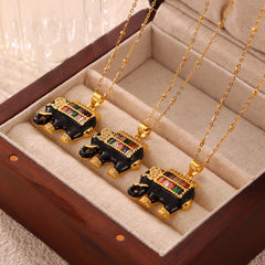 Gold-Tone Enamel Elephant Pendant Necklace