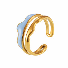 Enamel Double Wave Open Ring