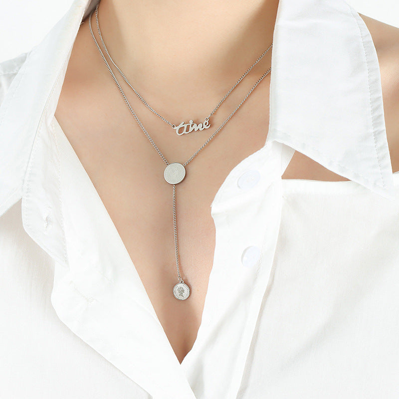 18K Gold-Plated Layered Coin Lariat Necklace