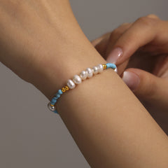 Turquoise & Freshwater Pearl Beaded Necklace & Bracelet