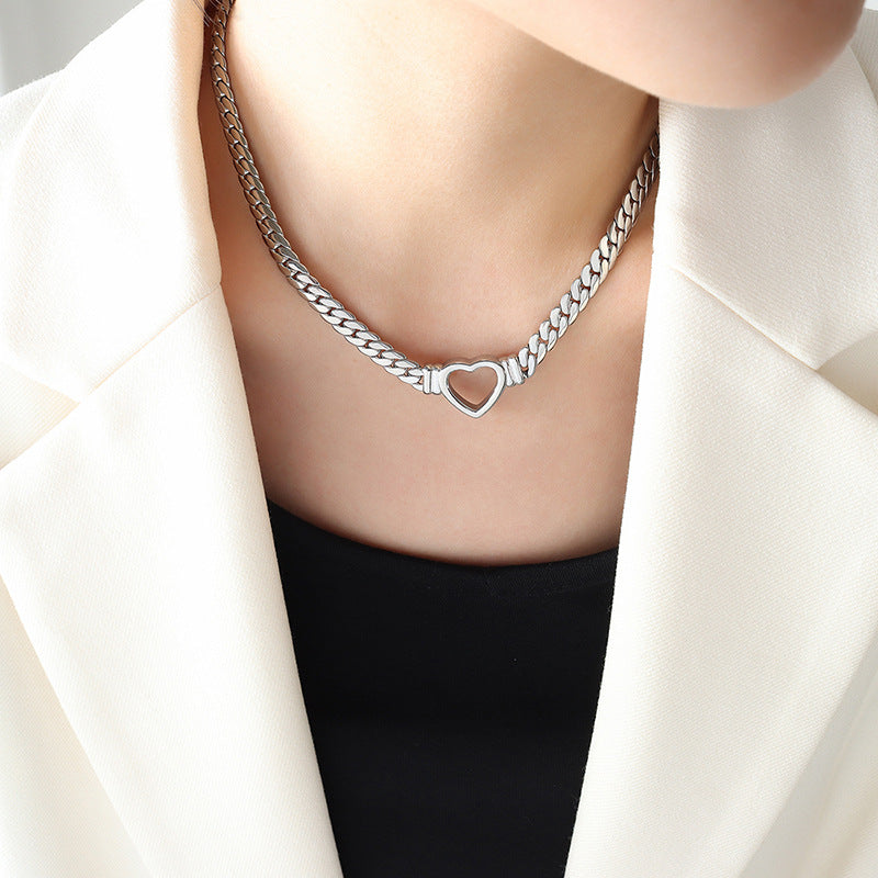 18K Gold-Plated Heart Link Cuban Chain Necklace