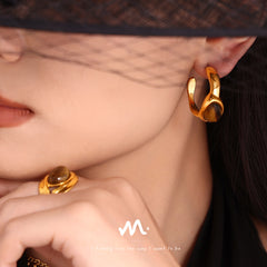 Tiger Eye Open Ring and Hoop Earrings