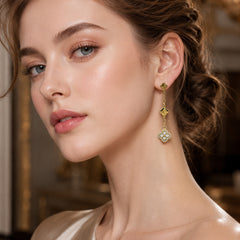 18K Gold-Plated Cubic Zirconia Flower Drop Earrings