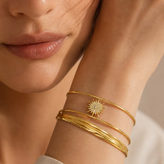 18K Gold-Plated Sunburst and Triple-Line Cuffs