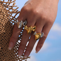 18K Gold-Plated Three Dome Open Ring