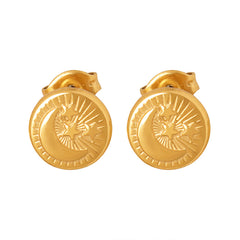 Gold-Tone Celestial Coin Stud Earrings