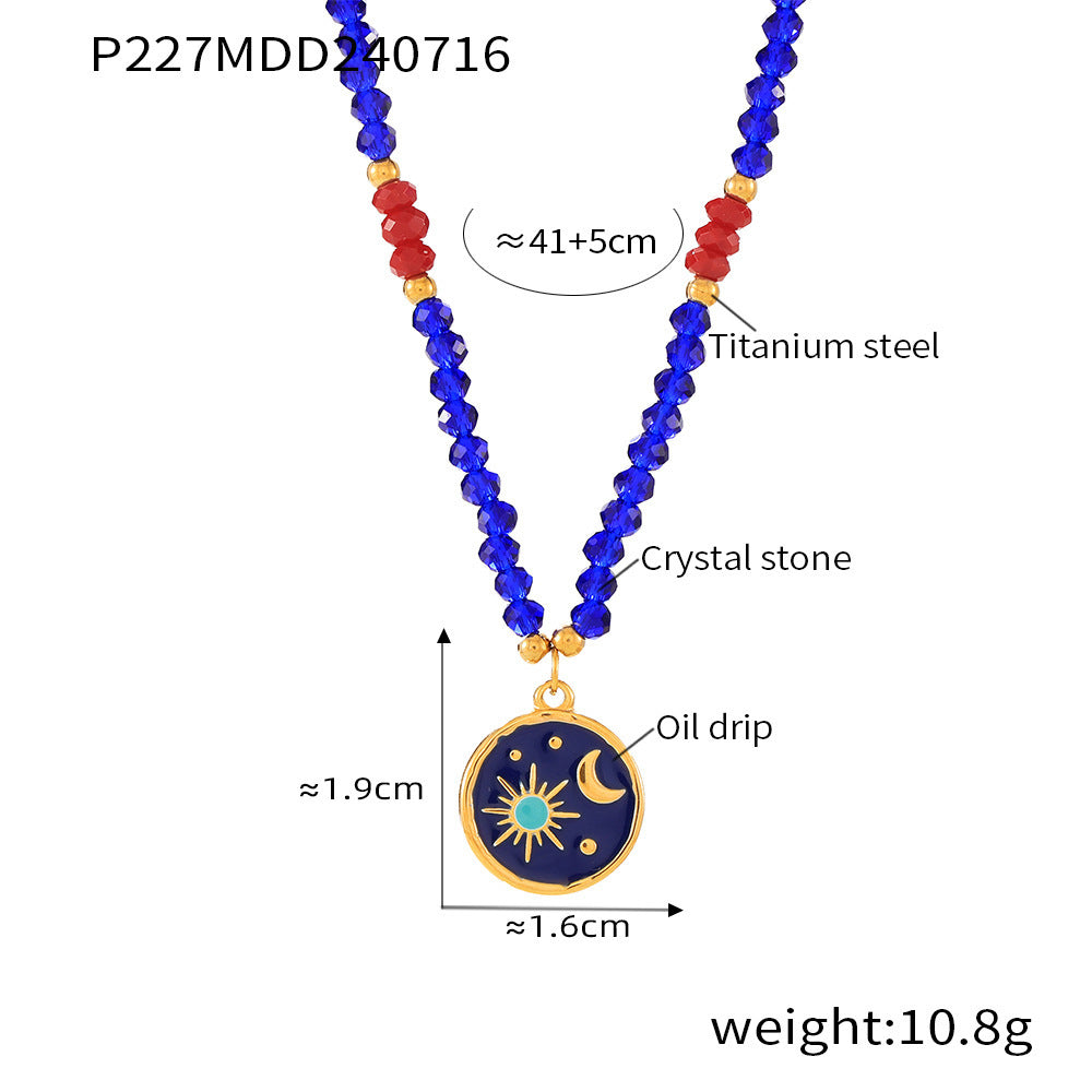 Blue Bead Celestial Pendant Necklace