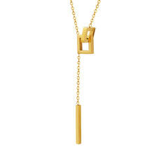 Geometric Bar & Open-Square Lariat Necklace