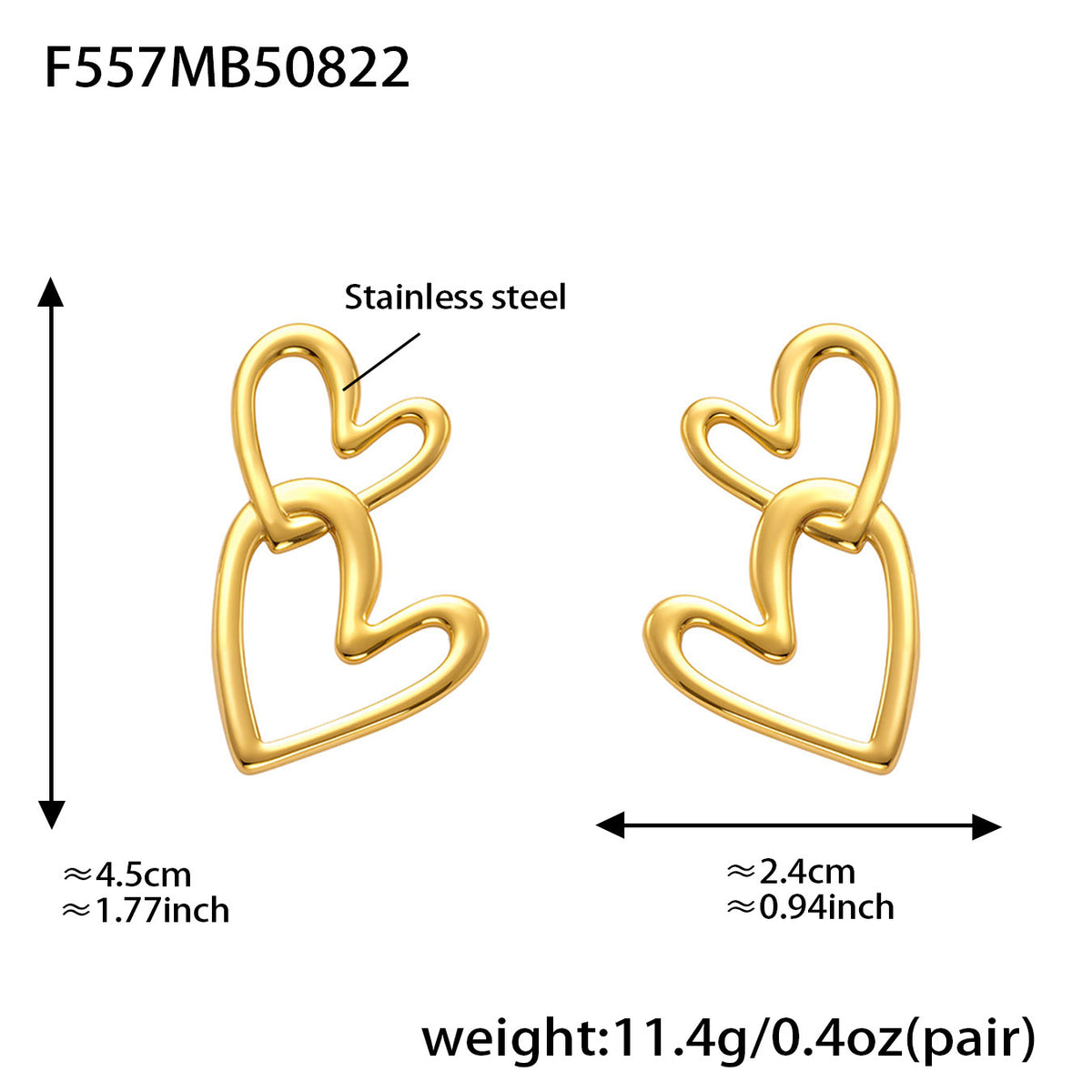 18K Gold-Plated Double Heart Drop Earrings
